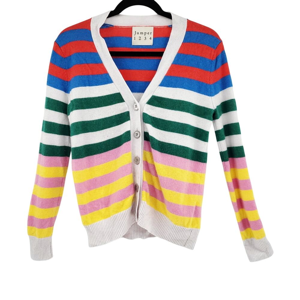 JUMPER 1234 Cashmere Striped V-Neck Cardigan Sweater Multicolored Women's Size S